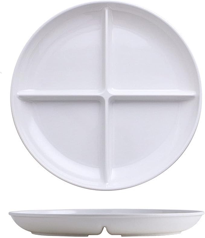 White 4 Compartment Divided Plates Snacks Tray Dinner Plate,Food Grade Fruit Plates BPA Free - 1Pack