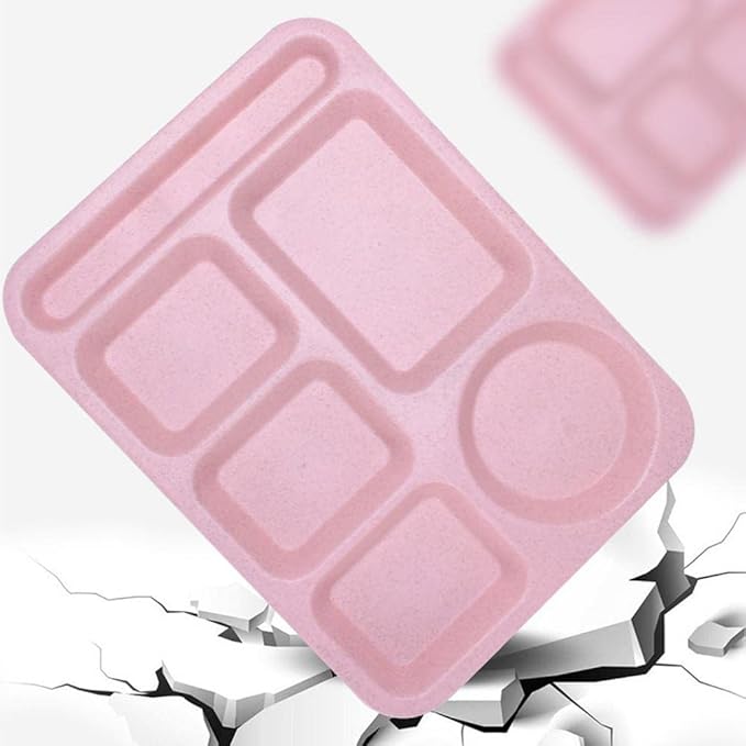 4Pcs Unbreakable Divided Plate,14inch Reusable Plastic Lunch Trays With 6 Compartments,Large Portion Control Plate Serving Meal Plate for Adults,Microwave & Dishwasher Safe For Daily Use,4Colors