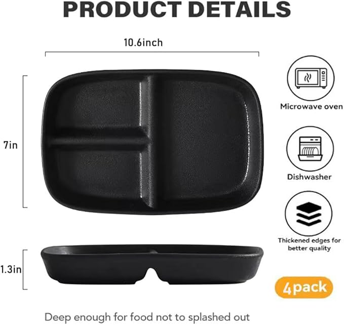 Divided Plates 10.5 Inch for Kids Adults, Portion Control Bariatric Plate, Wheat Straw Plates with 3 Compartments, Unbreakable Reusable Portion Control Plates, BPA Free (Grey Series-4PACK)
