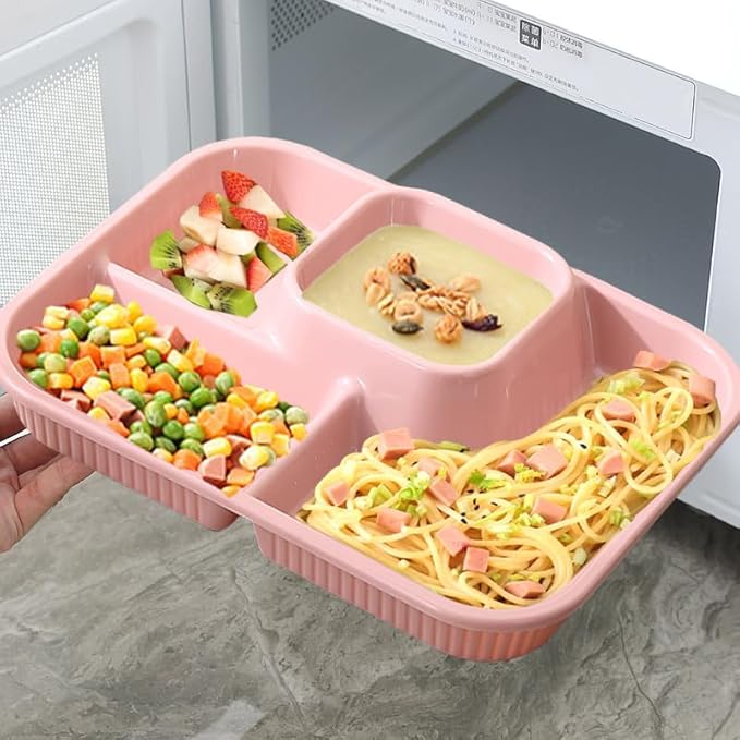 4PCS Unbreakable Divided Plates for Adults, Lightweight Reusable Plastic Compartment Portion Control Plates, 1.8 Inch deeper depth Dinner Plate for Soup,yogurt