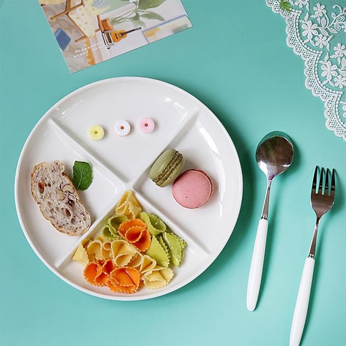White 4 Compartment Divided Plates Snacks Tray Dinner Plate,Food Grade Fruit Plates BPA Free - 1Pack
