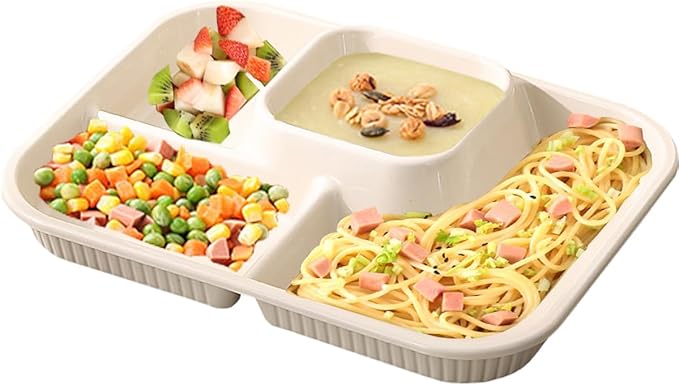 4PCS Unbreakable Divided Plates for Adults, Lightweight Reusable Plastic Compartment Portion Control Plates, 1.8 Inch deeper depth Dinner Plate for Soup,yogurt