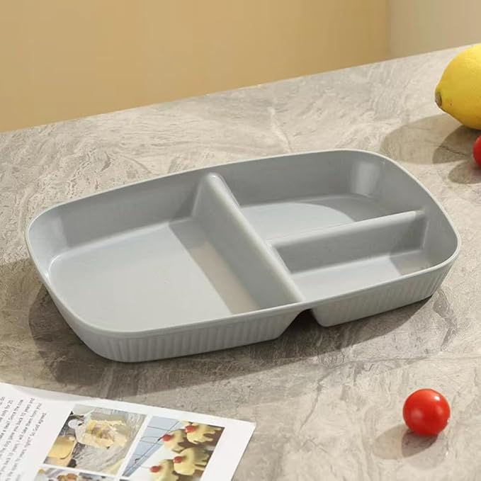 Divided Plates 10.5 Inch for Kids Adults, Portion Control Bariatric Plate, Wheat Straw Plates with 3 Compartments, Unbreakable Reusable Portion Control Plates, BPA Free (Grey Series-4PACK)