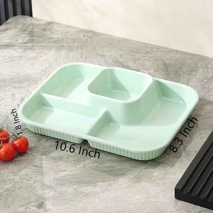 4PCS Unbreakable Divided Plates for Adults, Lightweight Reusable Plastic Compartment Portion Control Plates, 1.8 Inch deeper depth Dinner Plate for Soup,yogurt