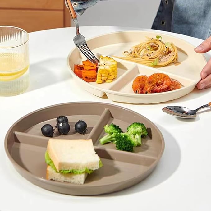 Unbreakable Divided Plates 5PCS for Kids Adults, Compartment Plate, Lightweight Reusable Dinnerware Portion Control Plastic Plates (5Pack 9 Inch)