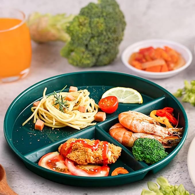 Unbreakable Divided Plates 5PCS for Kids Adults, Compartment Plate, Lightweight Reusable Dinnerware Portion Control Plastic Plates (5Pack 9 Inch)