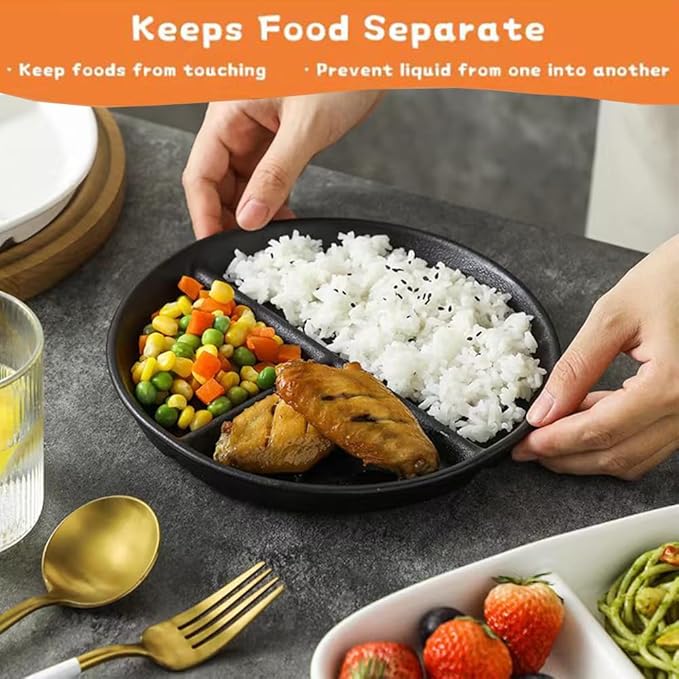 Portion Control Plate for Balanced Eating (5 Pack), 9" Unbreakable Divided Plates,3 Compartment Plates, Reusable Plastic Plates,Weight Loss, BPA Free