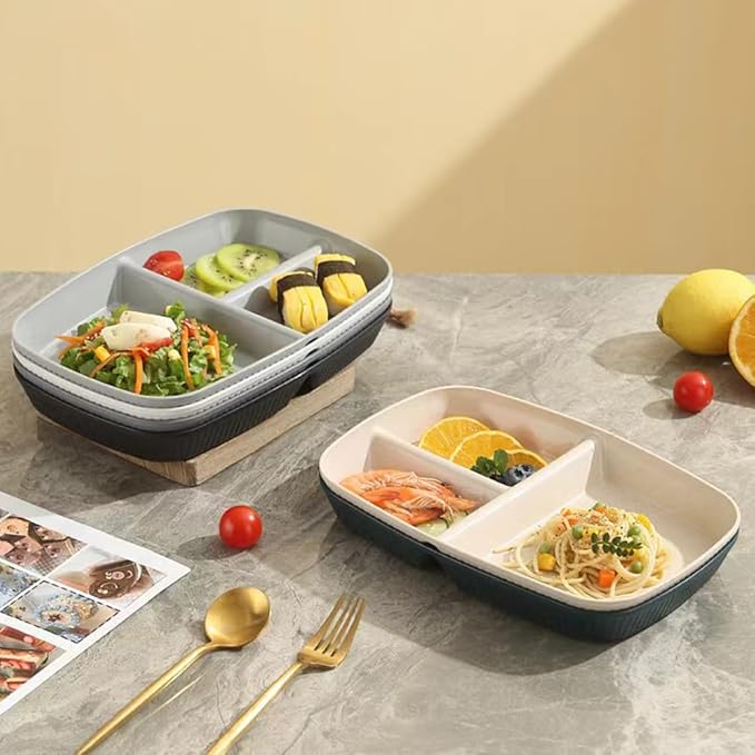 Divided Plates 10.5 Inch for Kids Adults, Portion Control Bariatric Plate, Wheat Straw Plates with 3 Compartments, Unbreakable Reusable Portion Control Plates, BPA Free (Grey Series-4PACK)