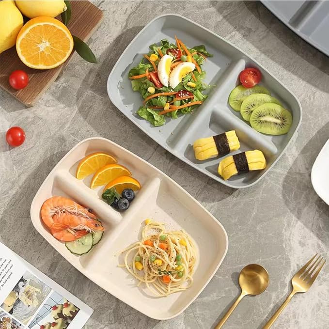 Divided Plates 10.5 Inch for Kids Adults, Portion Control Bariatric Plate, Wheat Straw Plates with 3 Compartments, Unbreakable Reusable Portion Control Plates, BPA Free (Grey Series-4PACK)