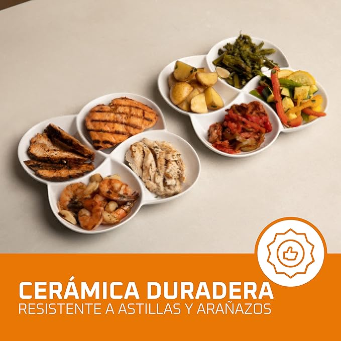8.5 inch Ceramic 4-Section Stackable Serving Tray in White, Set of 2 Appetizer, Snack, Dessert Platters | Reusable, Perfect for Dinner party, BPA-free, Oven and dishwasher Safe