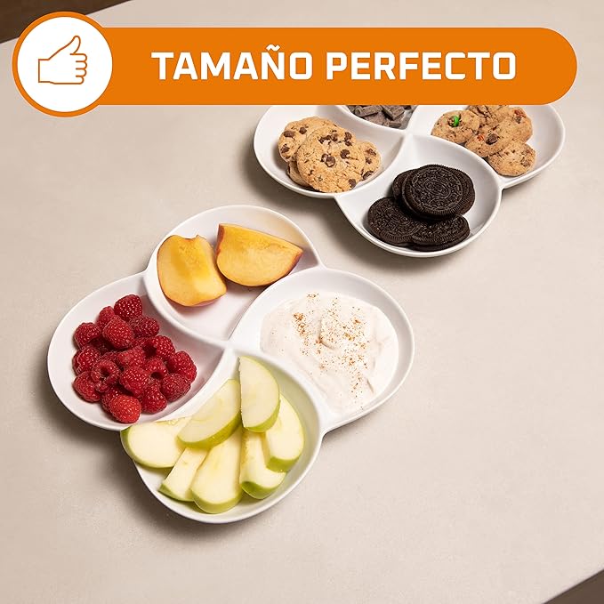 8.5 inch Ceramic 4-Section Stackable Serving Tray in White, Set of 2 Appetizer, Snack, Dessert Platters | Reusable, Perfect for Dinner party, BPA-free, Oven and dishwasher Safe