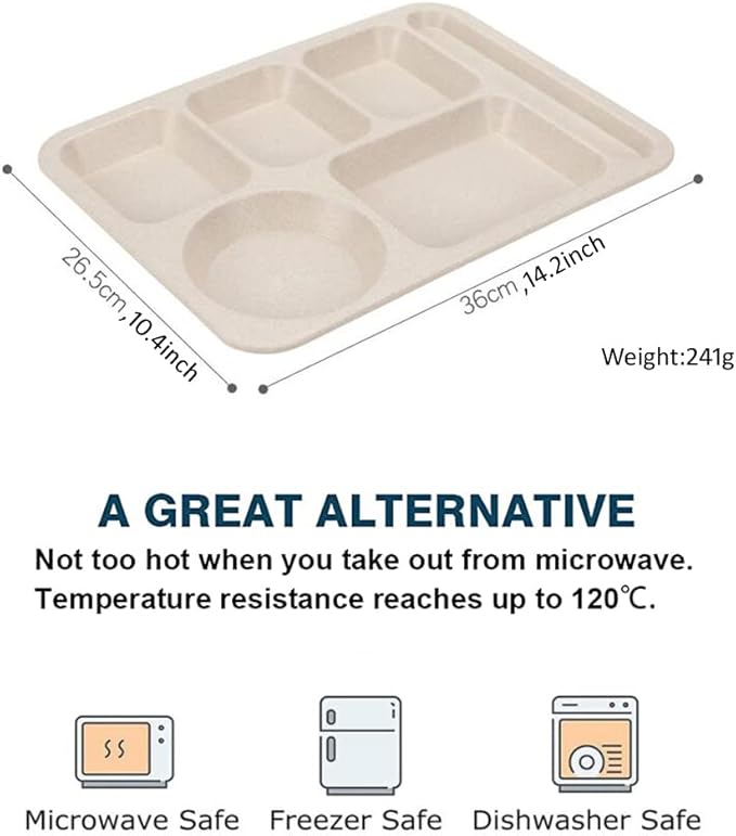 4Pcs Unbreakable Divided Plate,14inch Reusable Plastic Lunch Trays With 6 Compartments,Large Portion Control Plate Serving Meal Plate for Adults,Microwave & Dishwasher Safe For Daily Use,4Colors