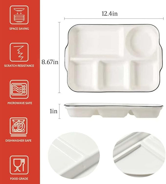 12.5inch Ceramic Divided Plate,5 Compartment Portion Control Plate,Reusable Bariatric Plate for Adults,White Dinner Plates for Daily Use,Dessert Plates for Balanced Meal