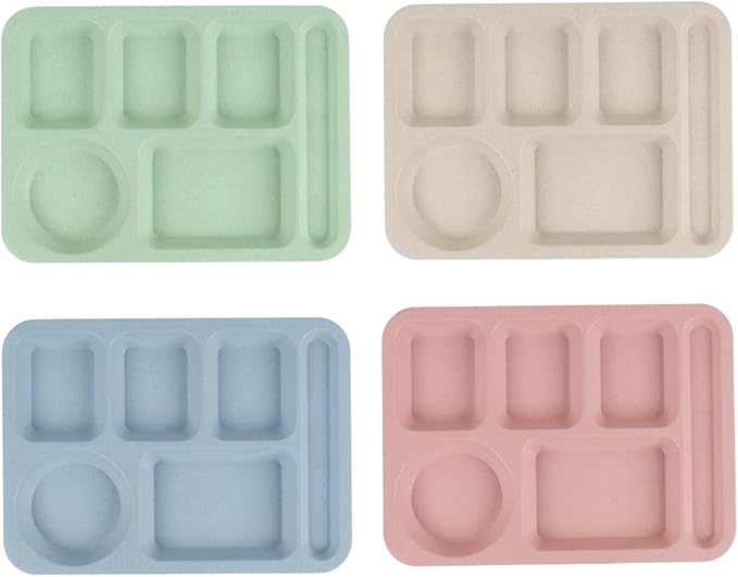4Pcs Unbreakable Divided Plate,14inch Reusable Plastic Lunch Trays With 6 Compartments,Large Portion Control Plate Serving Meal Plate for Adults,Microwave & Dishwasher Safe For Daily Use,4Colors