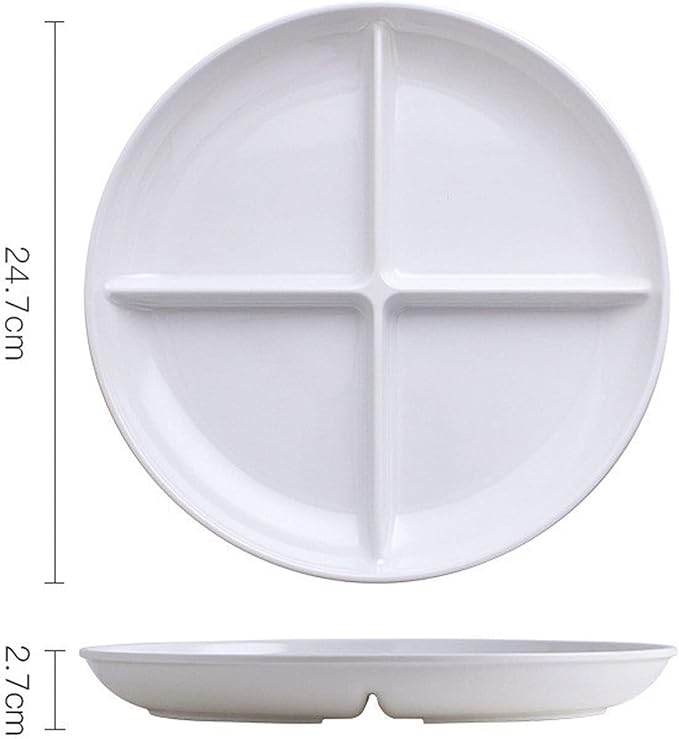 White 4 Compartment Divided Plates Snacks Tray Dinner Plate,Food Grade Fruit Plates BPA Free - 1Pack