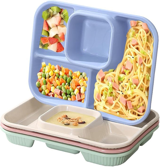 4PCS Unbreakable Divided Plates for Adults, Lightweight Reusable Plastic Compartment Portion Control Plates, 1.8 Inch deeper depth Dinner Plate for Soup,yogurt