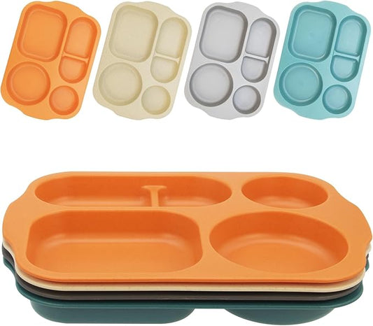 Divided Plates Set, Wheat Straw Portion Control Plate, Reusable Round Divided Plates for Adults, Lightweight Bariatric Plate with Compartments (Rectangular-Set of 4 S)