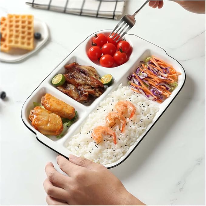 12.5inch Ceramic Divided Plate,5 Compartment Portion Control Plate,Reusable Bariatric Plate for Adults,White Dinner Plates for Daily Use,Dessert Plates for Balanced Meal