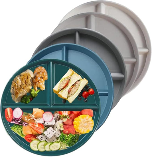 Unbreakable Divided Plates 5PCS for Kids Adults, Compartment Plate, Lightweight Reusable Dinnerware Portion Control Plastic Plates (5Pack 9 Inch)