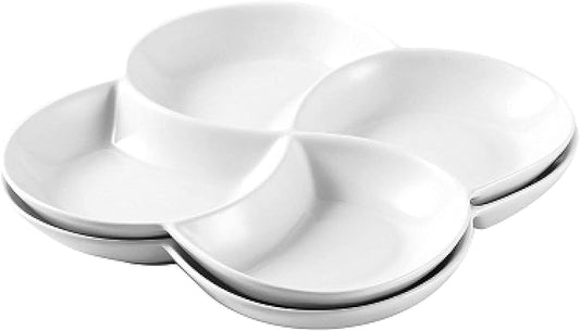 8.5 inch Ceramic 4-Section Stackable Serving Tray in White, Set of 2 Appetizer, Snack, Dessert Platters | Reusable, Perfect for Dinner party, BPA-free, Oven and dishwasher Safe