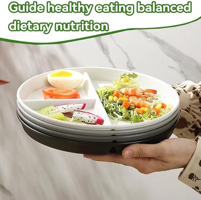 Portion Control Plate for Balanced Eating (5 Pack), 9" Unbreakable Divided Plates,3 Compartment Plates, Reusable Plastic Plates,Weight Loss, BPA Free
