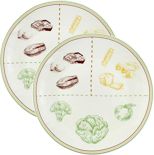 Ceramic Portion Control Plates (Set of 2); Microwave-Safe