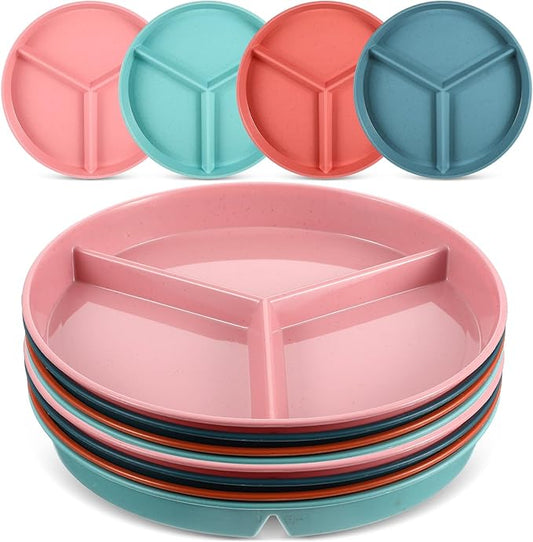 Portion Control Plate 9.6 Inch 8Piece, Divided Plates For Adults With 3 Compartments, Microwave And Dishwasher Safe，Suitable For Adult Weight Loss