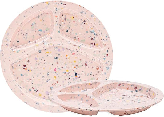 9-Inch  Divided Plates – 3-Section Portion Control Plates, Food Safe & Durable, Lightweight & Unbreakable, Reusable Tableware for Kids, Big Kids & Everyday Meals, Confetti Pink