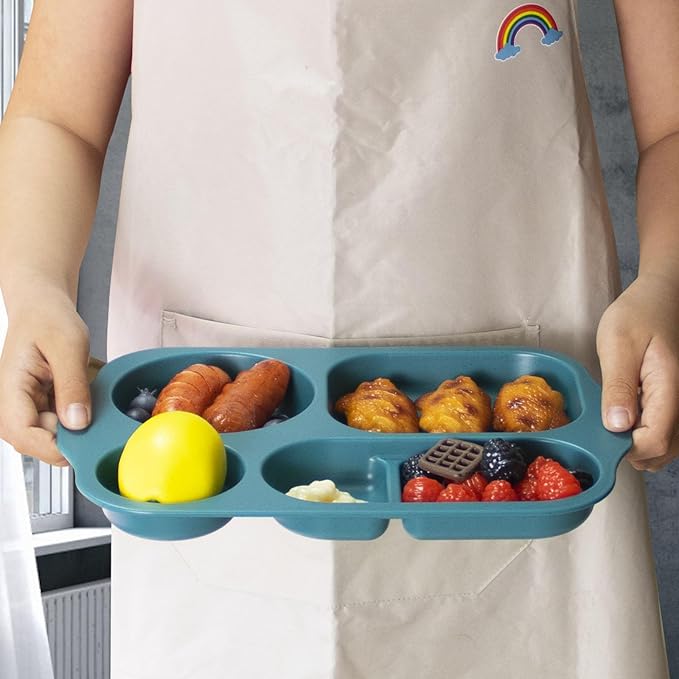 Divided Plates Set, Wheat Straw Portion Control Plate, Reusable Round Divided Plates for Adults, Lightweight Bariatric Plate with Compartments (Rectangular-Set of 4 S)