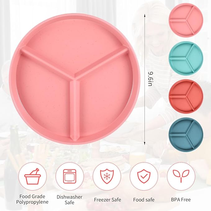 Portion Control Plate 9.6 Inch 8Piece, Divided Plates For Adults With 3 Compartments, Microwave And Dishwasher Safe，Suitable For Adult Weight Loss