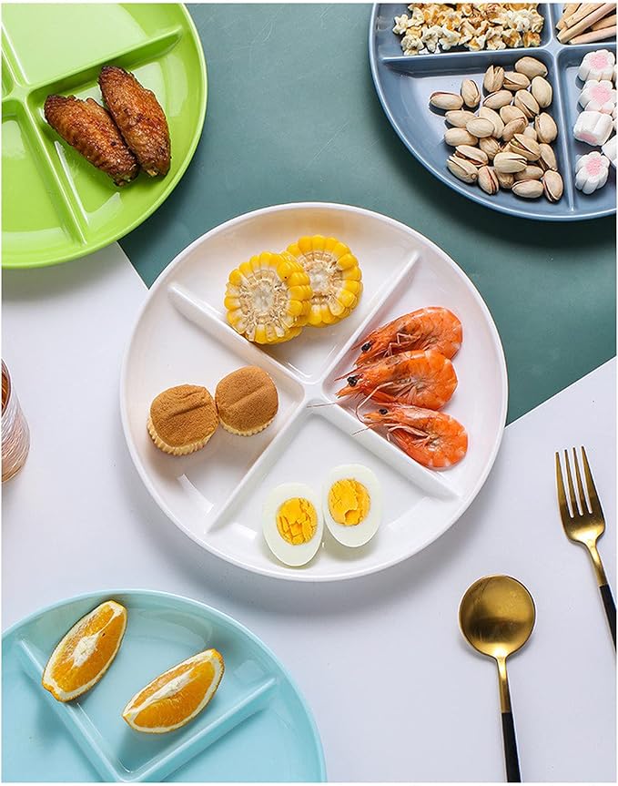 White 4 Compartment Divided Plates Snacks Tray Dinner Plate,Food Grade Fruit Plates BPA Free - 1Pack