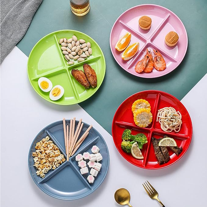 White 4 Compartment Divided Plates Snacks Tray Dinner Plate,Food Grade Fruit Plates BPA Free - 1Pack